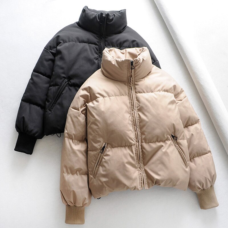 Rr solid lösa parkas dam vinter tjocka turtleneck rockar dam blixtlås bomullsjackor kvinnlig dam jae