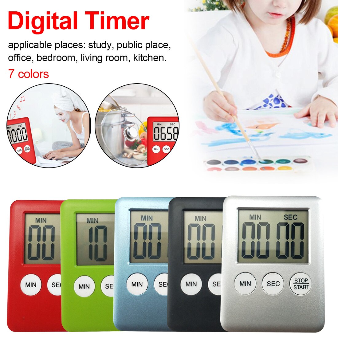 1pcs Plastic Cooking Count Up Countdown Alarm Magnet Clock Temporizador Simple 3 Buttons Kitchen Timer Thin LCD Digital Screen