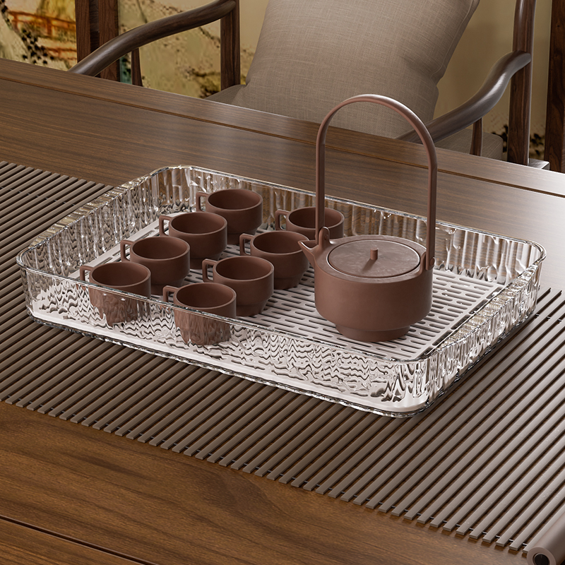Bandeja de almacenamiento de drenaje de vajilla transparente, bandeja para fregadero de cocina, bandeja de frutas para sala de estar, organizador de artículos de tocador para baño, PET