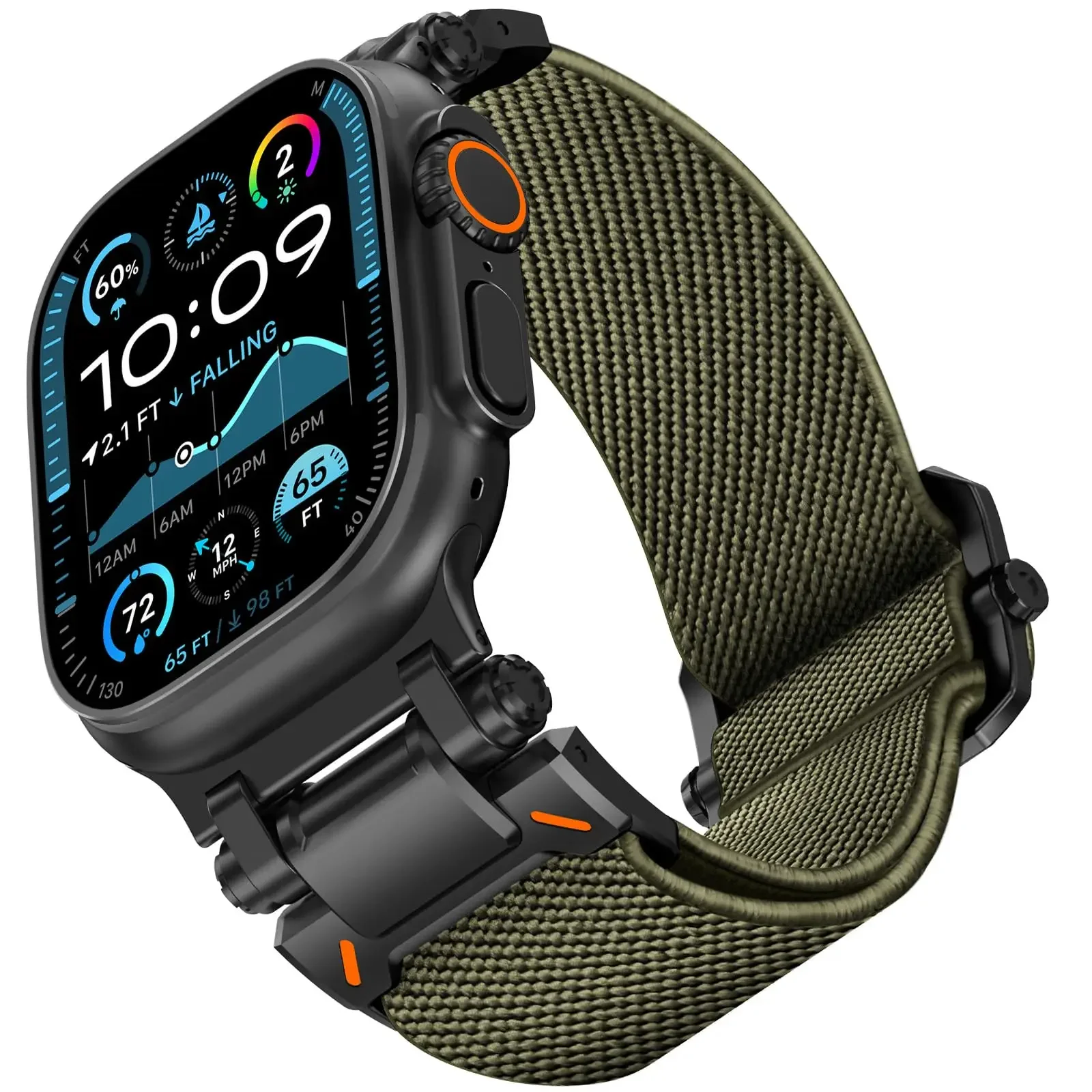 Bracelet de Sport blindé pour Apple Watch Ultra2, 49mm 46mm 45mm 44mm 42mm, métal et Nylon, Correa iWatch série 10 9 8 7 6 5 4: GREEN BLUE / 14mm