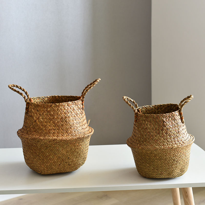 Nordisk opbevaringskurv rattan urtepotte flettang vævning blomsterkurv kunsthåndværk dekoration moderne hjem grøn plante potte