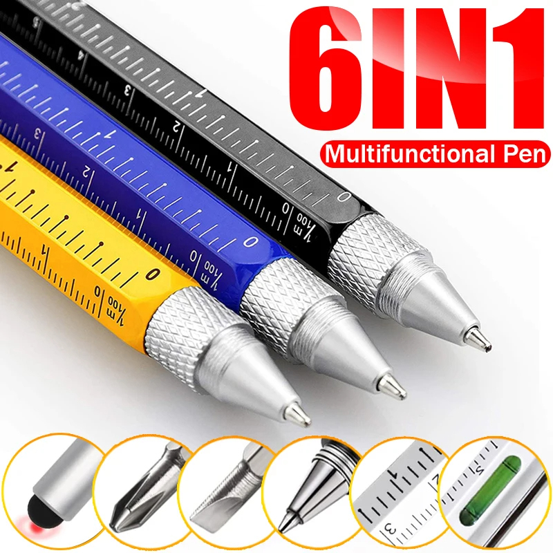 Multifunktions-Kugelschreiber mit modernem Handwerkzeug, Messen Sie ein technisches Lineal, Schraubendreher, Touchscreen-Stift, Wasserwaage