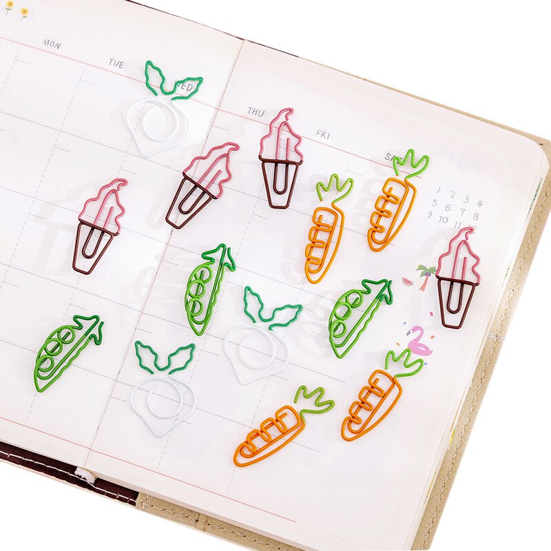 10 Pcs Pattern Bookmark Stationery Cute Ice Cream Small Bookmark Paper Clip Student Office Supplies Pin Cartoon