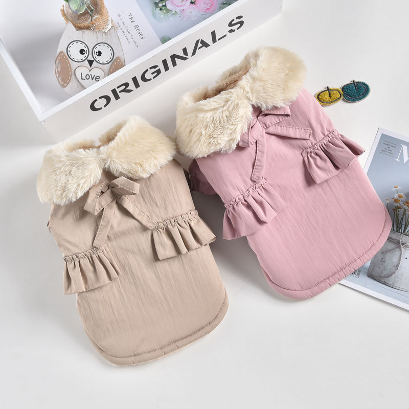 Vêtements de luxe pour animaux de compagnie, couleur rose, jaune, pour l'automne et l'hiver, ropa Para Cao, manteaux en fourrure de coton épaisse, pour animaux de compagnie