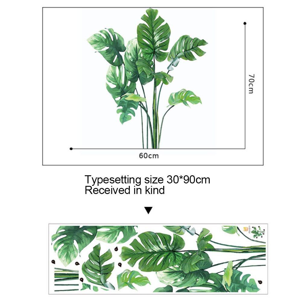 Adhesivo para Mural de pared de planta verde con hojas tropicales, adhesivo para sala de estar