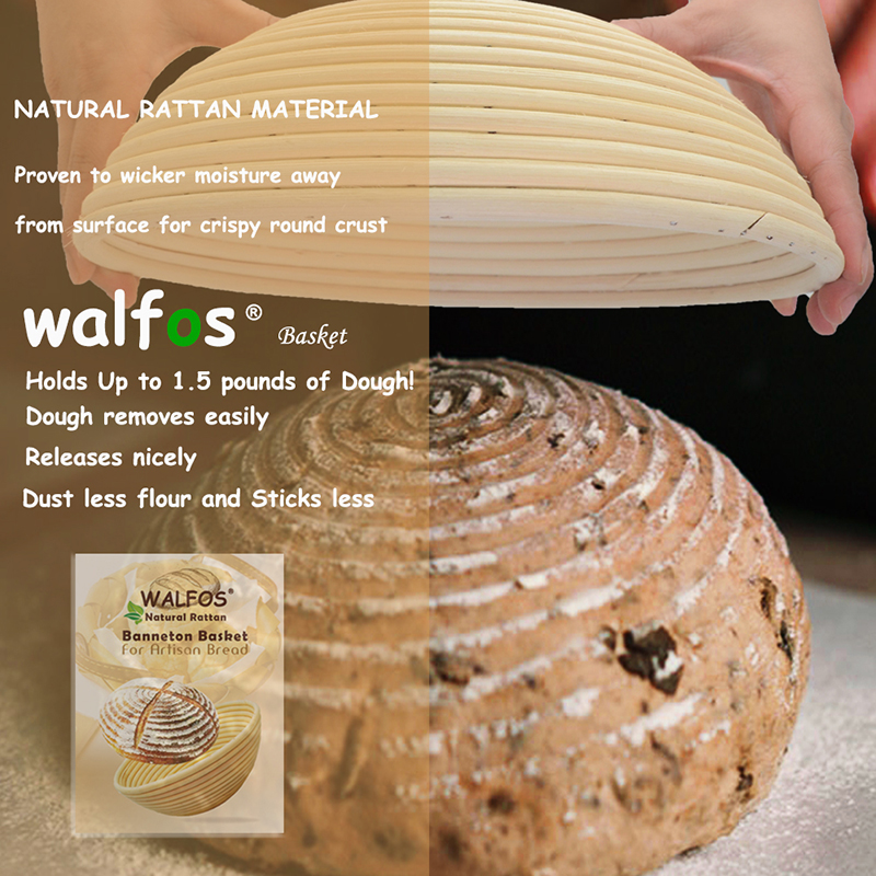 WALFOS panier en osier de Fermentation en rotin naturel, Baguette de campagne, pain français, pâte à pain, paniers Banneton