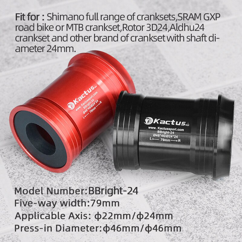 Kactus-soporte inferior de bicicleta de BBright-24, adaptador de rodamiento de cerámica para SRAM GXP Shimano, 24/22mm, cigüeñal, Pressfit, 46mm, para carretera y MTB