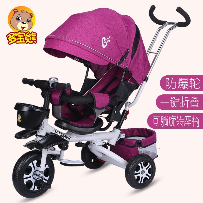 Multifunktions Baby Kinderwagen Faltbare freundlicher Dreirad freundlicher Fahrrad Liege Sitz Raum Rad Drei Räder Kleinkind Kinderwagen: Rose rot Weiß