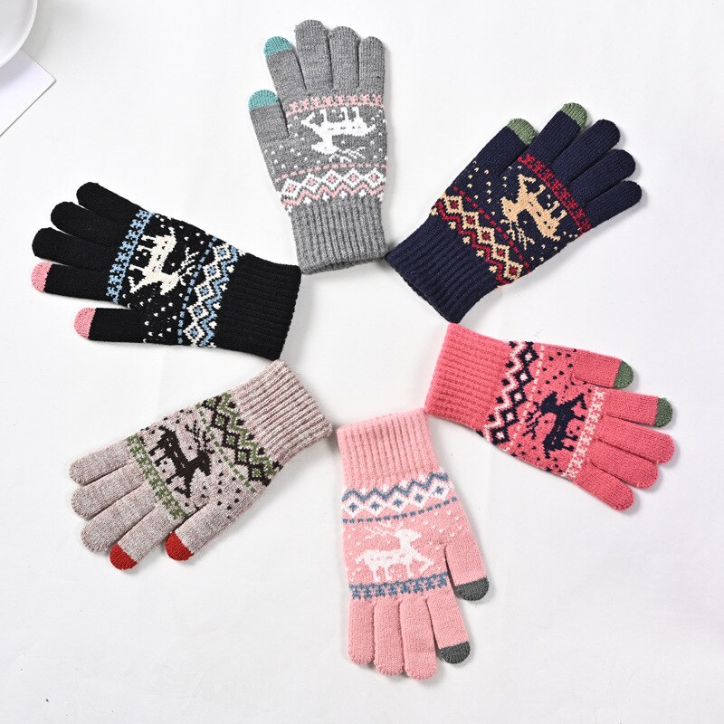 2022 Mens Winter Gloves Thicken Warm Knitted Gloves Unisex Touchscreen Elk Pattern Plus Velvet Outdoor Cycling Cold Gloves