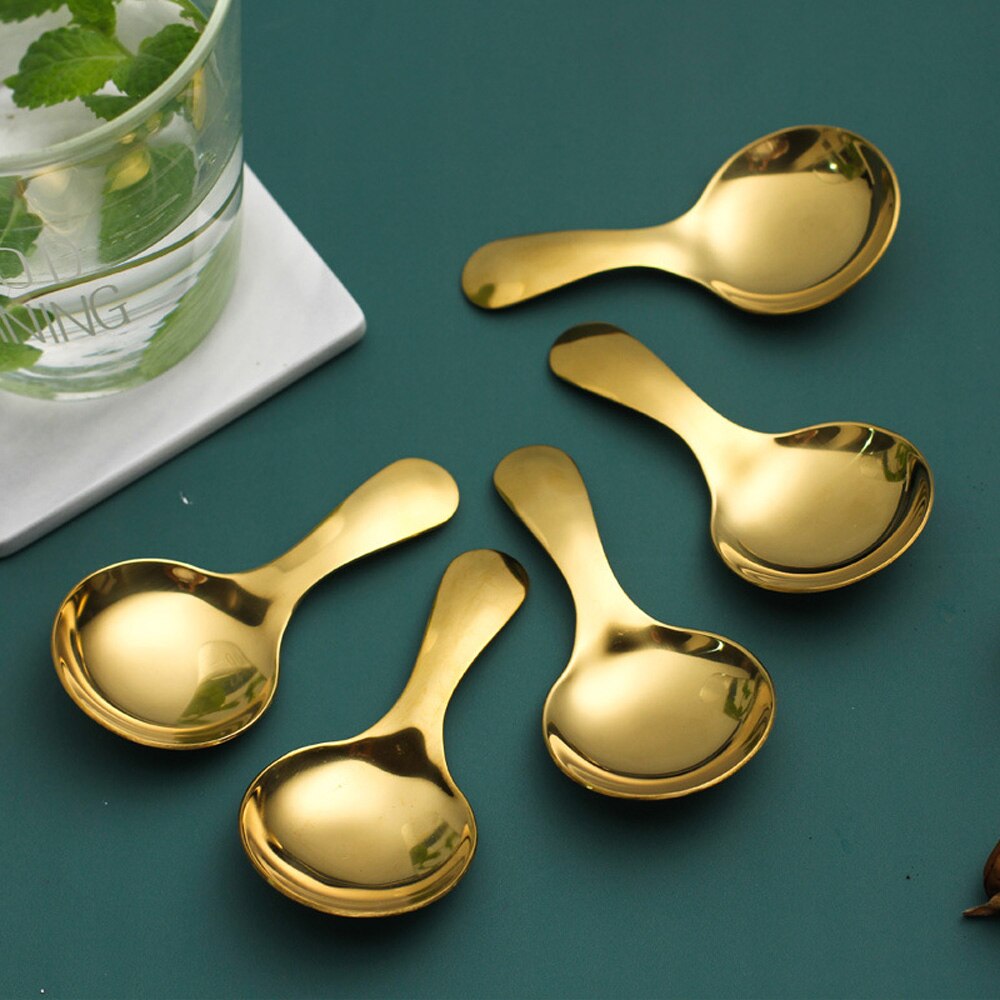 Cute Stainless Steel Spoon Short Handle Sugar Salt Spice Spoon Condiment Tea Coffee Scoop Small Kids Spoon Kitchen Tools