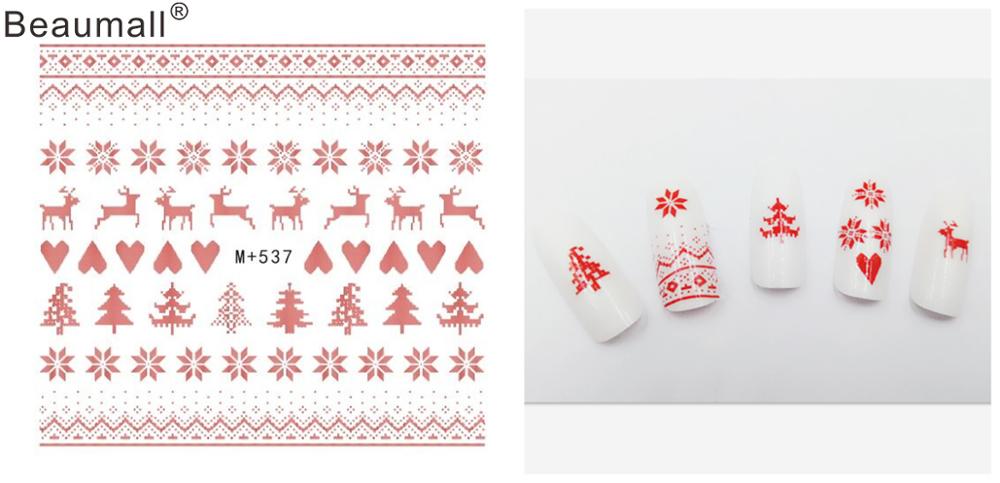 Kerstontwerpen, nagels, kunst, manicure, waterdecals, watertransferstickers voor nagels, tips, schoonheid: M537