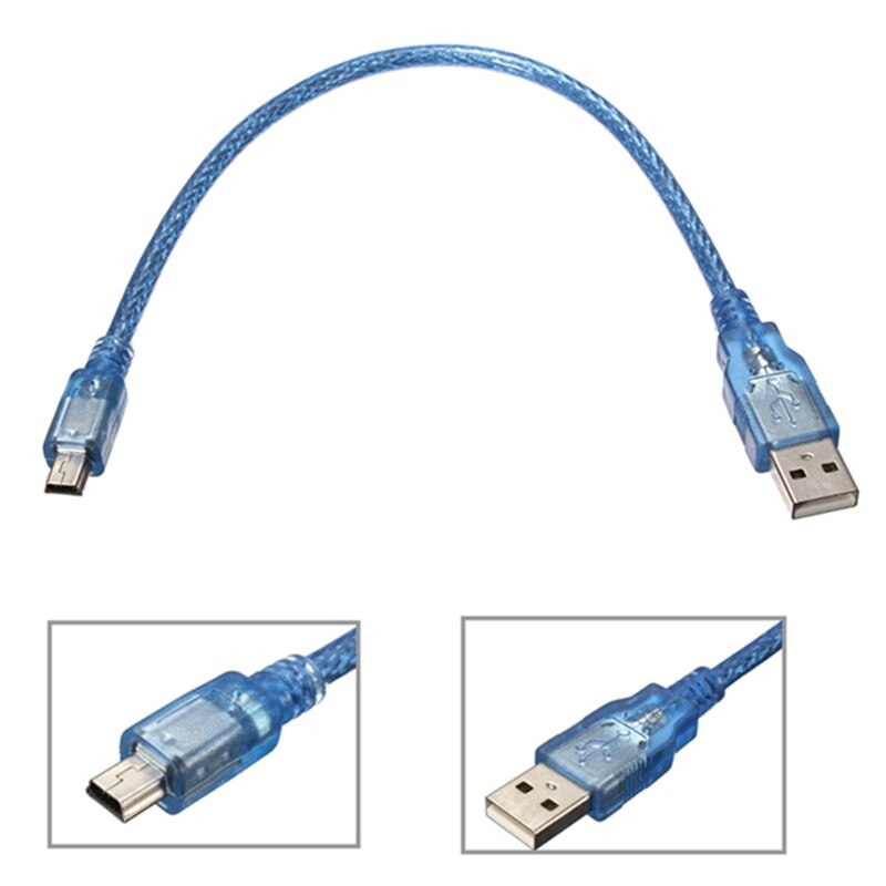 30CM Blue Male USB 2.0A To Mini Male USB B Powered Data Cable For Arduino Phone Lamp Accessory