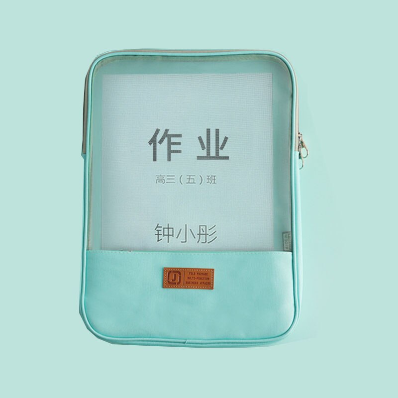 Portable A4 Documents Bags School Students Book Test Paper Storage Pouchs Double Layer Stationery Transparent Zipper Organizer: Green