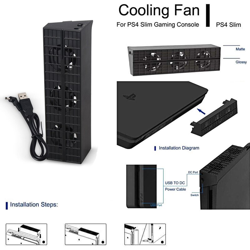 Cooling Fan Cooler Heat Exhauster Temperature Control For PS4 Slim Game Console