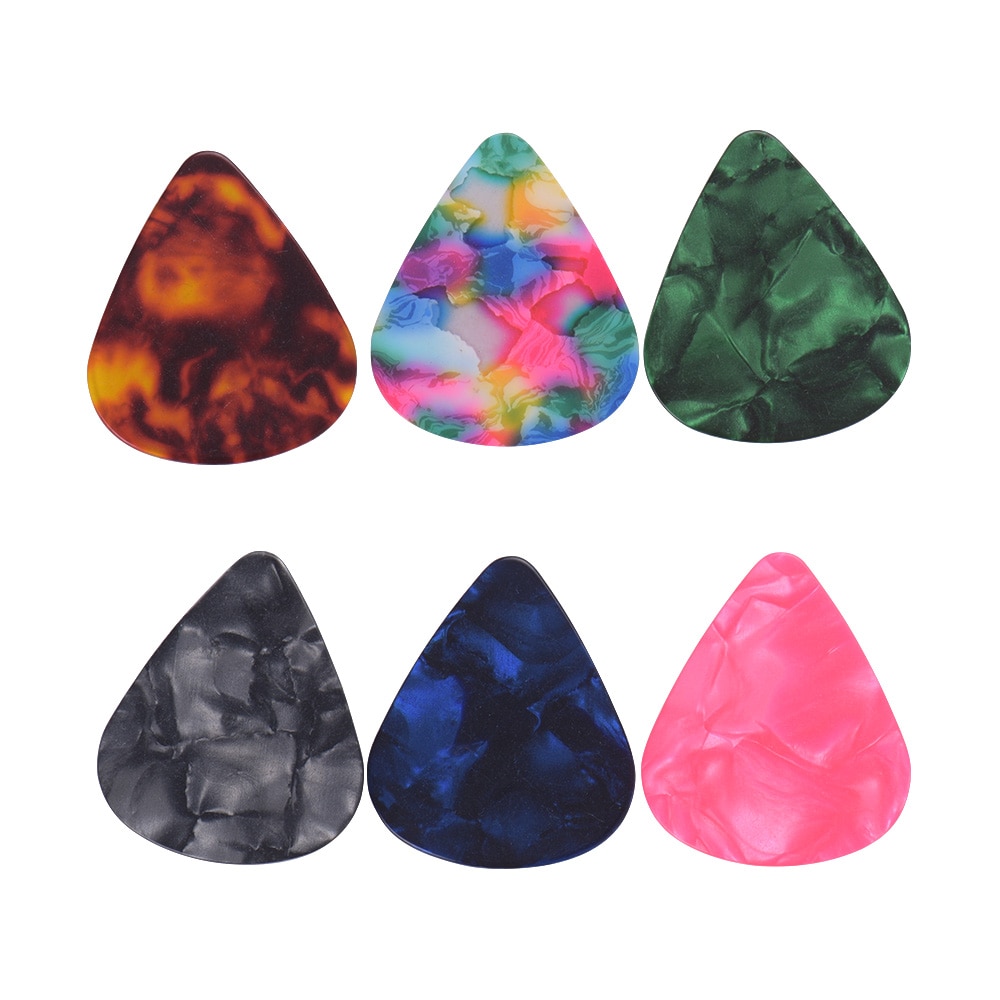 Unids/pack de 100 púas para guitarra de celuloide para bajo guitarras acústicas eléctricas (colores y grosor 0,46mm/0,71mm/0,96mm aleatoria)