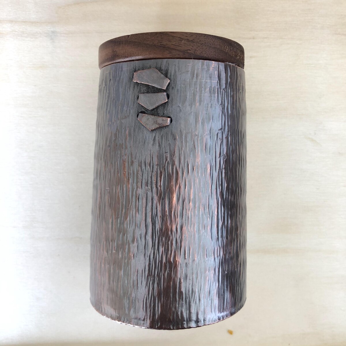 Pure Copper Jar Sealed Container Tea Coffee Handcrafted Hammered Storage Bin Walnut Lid Canister