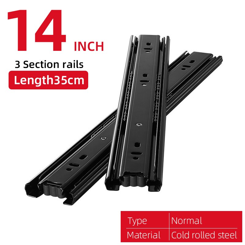 Cabinet Sliding Rail 10"-20"Steel Drawer Slides Soft Close Track Cushioned Silent Closing Three Section Sliding Rails Axis Slide: Normal 14inch 35cm