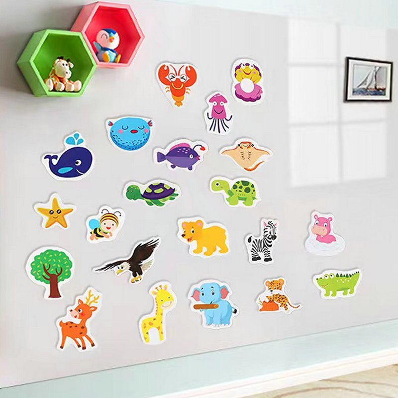 120PCS/LOT. Giraffe Sika deer crocodile Panda Turtle animals flowers soft magnet White blackboard magnet Kindergarten crafts OEM