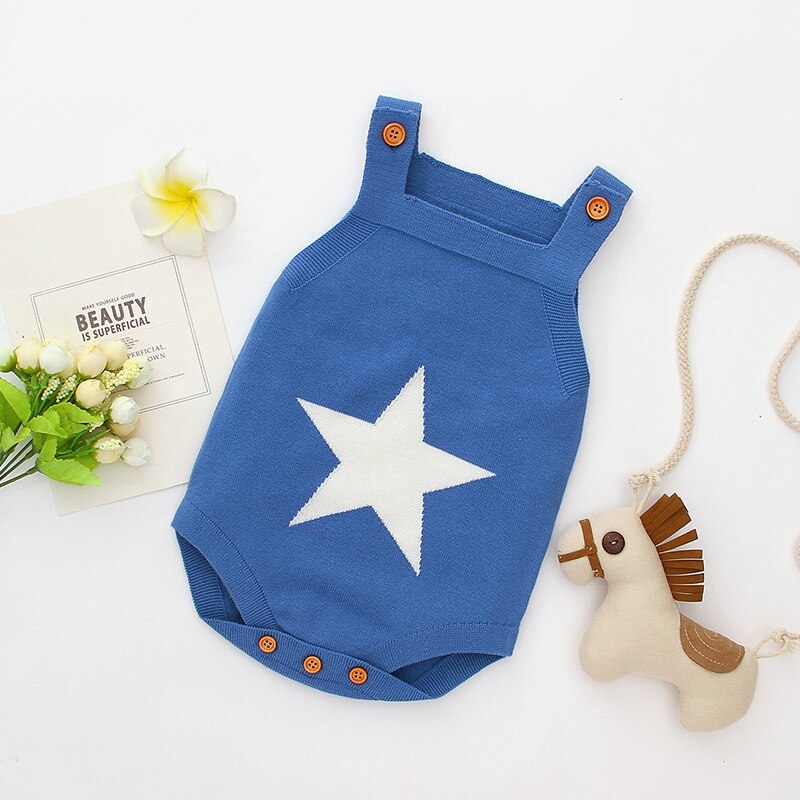 Neugeborenen Baby Bodys Sommer Für Jungen Mädchen Onesie Stern Gestrickte Kleinkind Overall ärmellos Kleinkind Overall freundlicher Körper oben: 82W405 blau / 0-3M (70)