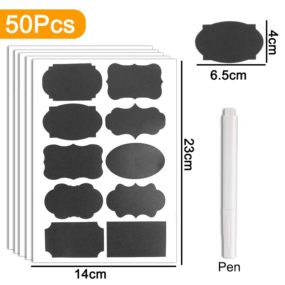 Étiquettes effaçables pour bocaux, 36 – 50 pièces/ensemble étiquettes, tableau noir, étanche, artisanal, pour bouteilles, stylo marqueur: 50 pcs and pen