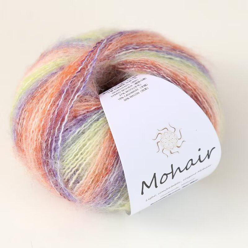 Ovillo de lana de Mohair degradado para tejer a mano, hilo de ganchillo suave y cálido, segmento de lana de bebé, hilo teñido para suéter, sombrero y bufanda, 25g por bola