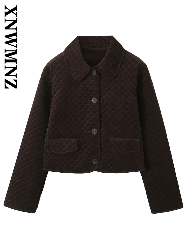 XNWMNZ 2024 Herfst Vrouwelijke Klassieke Turn-down Kraag Corduroy Jas Bovenkleding Woon-werkverkeer Vrouw Lange Mouw Jas Ruches top