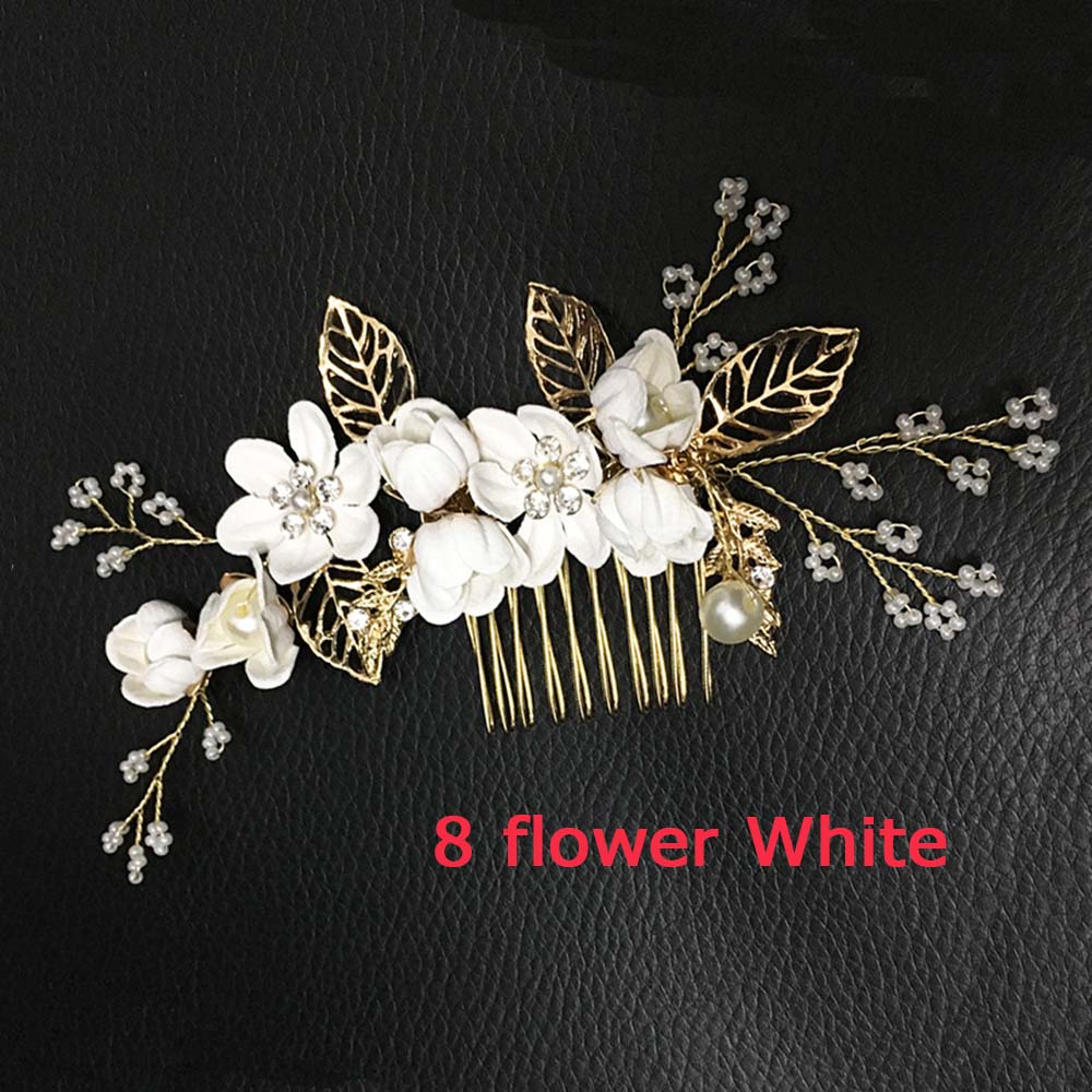 Carddoor biżuteria grzebienie do włosów niebieski czerwony różowy kwiat złote liście szpilki do włosów stroik Prom ślubne akcesoria do włosów: white 8 flower