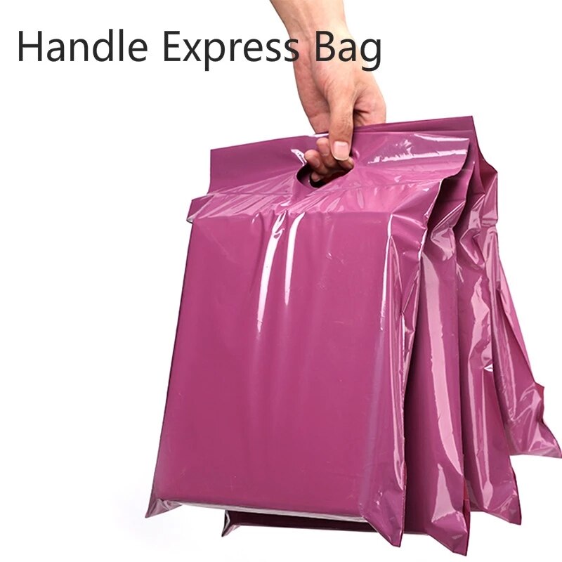 INPLUSTOP 50Pcs Express Tote Bag Eco-Friendly Waterproof Clothing Packaging Bags Thicken Poly Plastic Envelope Mailing Pouch Bag: 32x45cmx7cm Purple