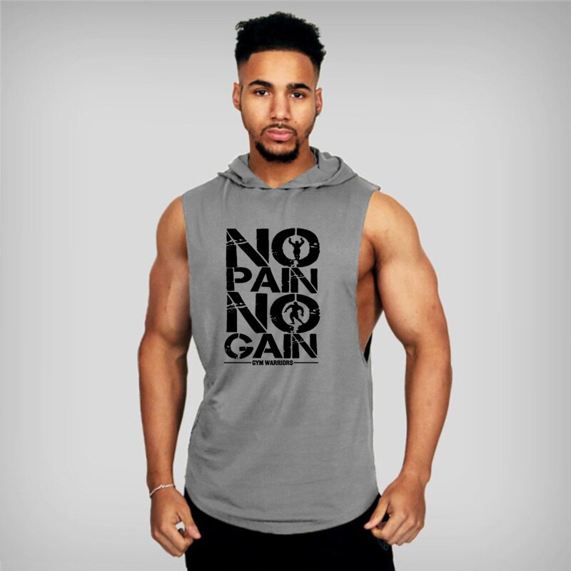 Summer Men's Gym Hooded Vest Fitness Sports Vest Large Size Men's Fitness Vest Sports Hooded Vest Loose Training Letter Top: Gray / XXL