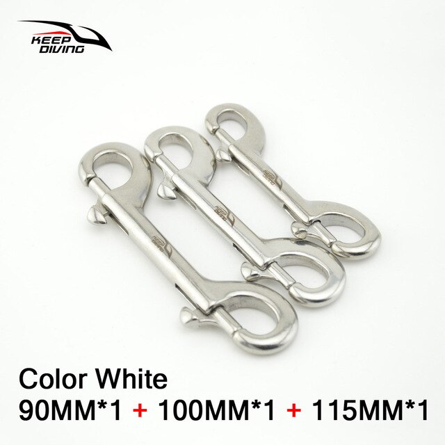 KEEP DIVING 3 PCS 316 Stainless Steel Scuba Diving Double Ended Hook Accessory For Equipment BCD Chioce Snap Bolt kit Quick Draw: White 3 Size