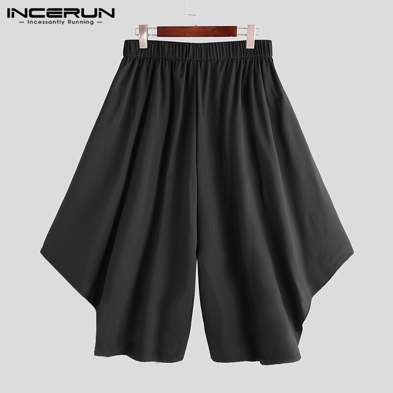 INCERUN, pantalones bombachos para hombre, pantalones para correr de Color sólido de cintura elástica , pantalones de falda Irregular suelto, ropa de calle, pantalones de baile para hombre: XL
