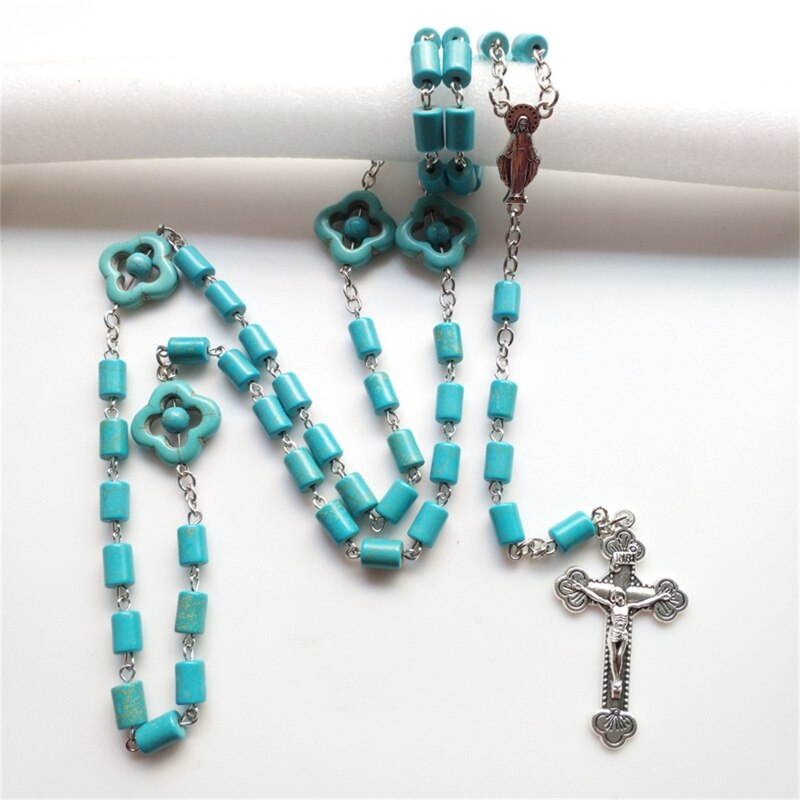 Orthodoxe Kerk Crucifix Cross Hangers Rozenkrans Ketting Christus Gebed Blauw Rozenkransen Kralen Ketting Religieuze Sieraden