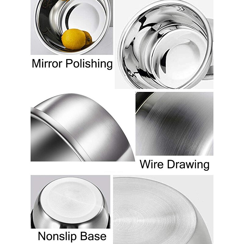 Mixing Bowl Set and Colander Salad Bowl Stainless Steel Anti-Kitchen Stacking Bowl Set Non-Stick Food Preparation Bowl