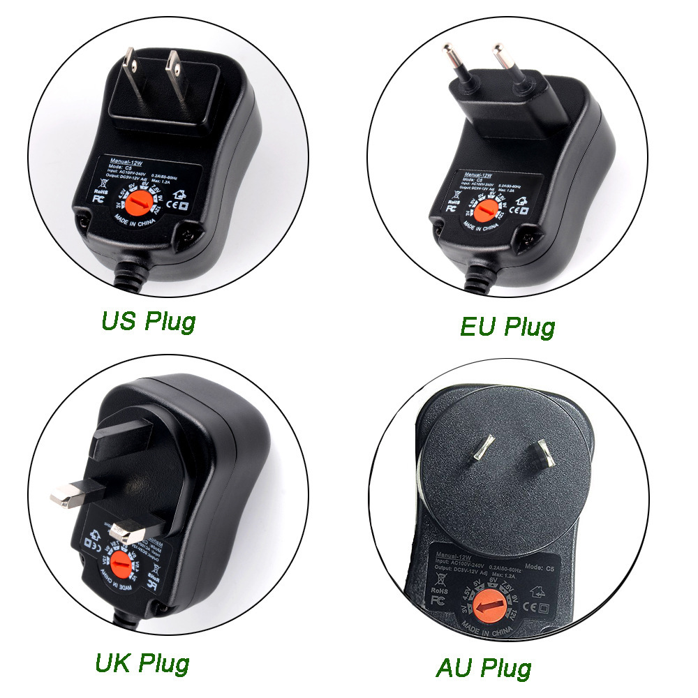 3 V/4.5 V/5 V/6 V/7.5 V/9 V/12 V 1A 12 W Multifunctionele Schakelende Voeding Verstelbare Spanning Voeding voor EU US UK AU Adapter