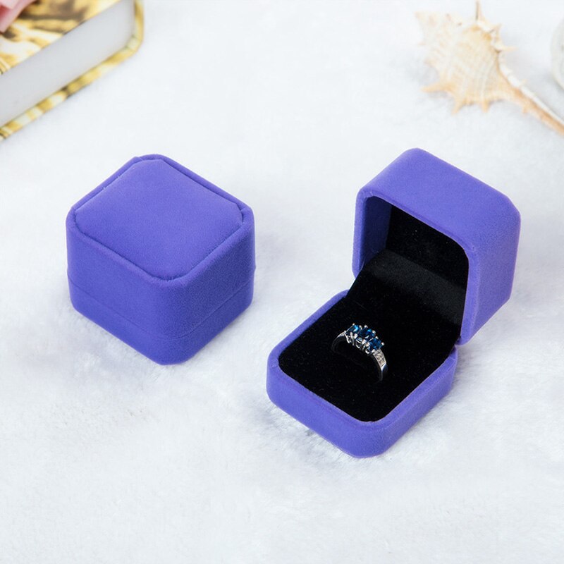 1PC Square Velvet Boxes Display Case Weddings Party Jewelry Box for Ring Earrings Black red: Purple