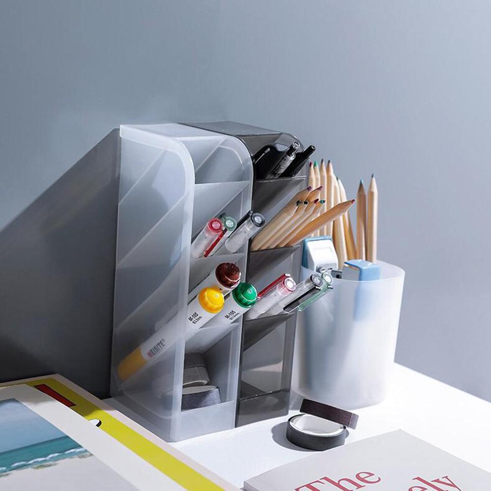 Home Office School Pencil Storage Organizer Cylinder Shape Multi Grid Pen Holder Multifunction Storage Box Desktop Organizer