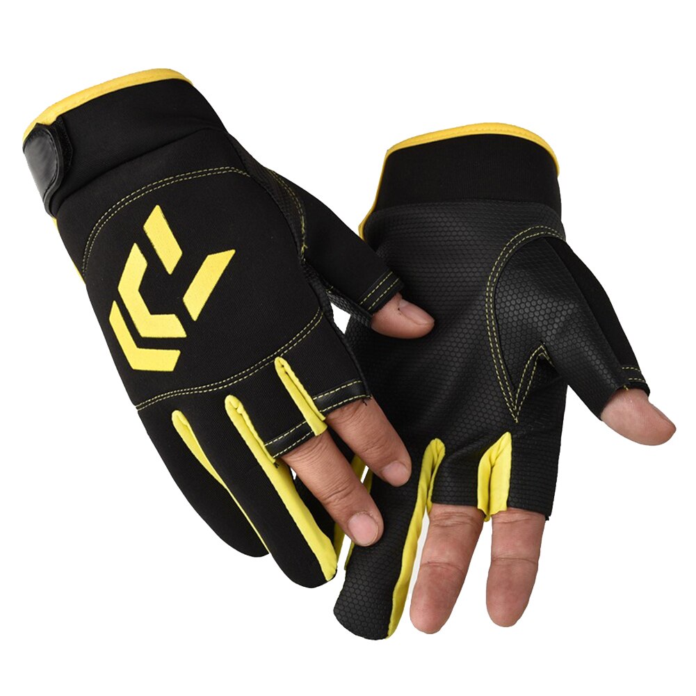 Gants de pêche universels à motif de flèche coupée à 3 doigts, protection solaire respirante pour l&#39;extérieur, gants antidérapants, équipement de pêche: YELLOW
