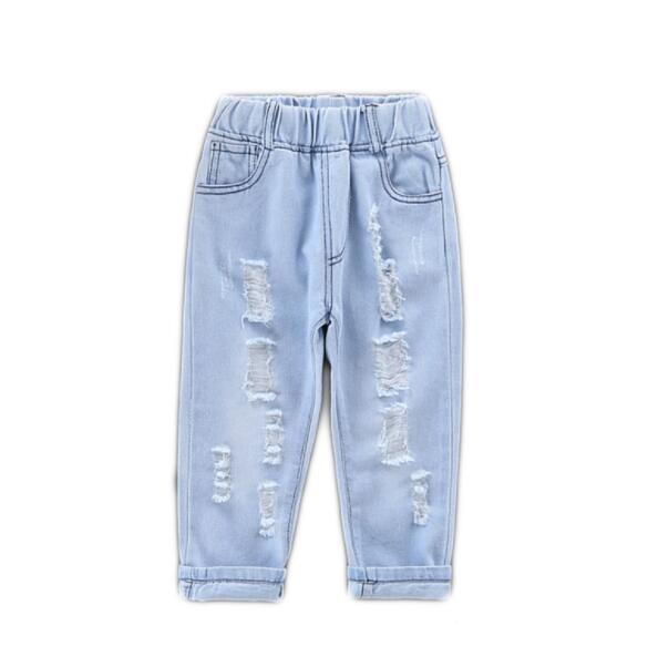 Lasten repeytyneet reikäfarkut housut kevät lasten rikki denim housut pojalle tytölle farkut koko 90-130: 3t-- korkeus 100cm