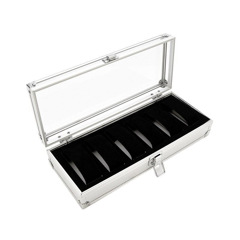 6 Slots Watch Box Aluminum Display Case Organizer Jewelry Storage Tray M8694