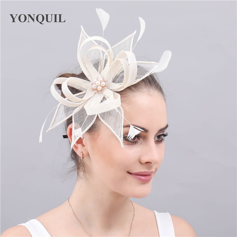 Blanc Sinamay coiffure de mariage pour mariée chapeau Fascinator cheveux accessoires épingle à cheveux mariée dames nouvelle chapeaux