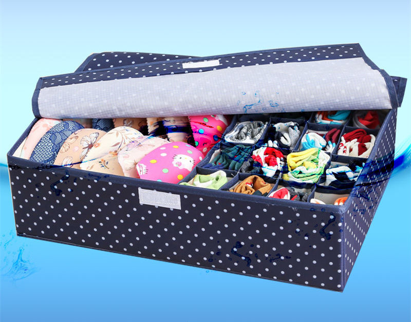 17 Cells Storage Boxes Drawer Divider With Lid for Bra Socks Underwear Storing Closet Organizers Home Storage Box 44.5*29*12.5CM: Blue dot A washable