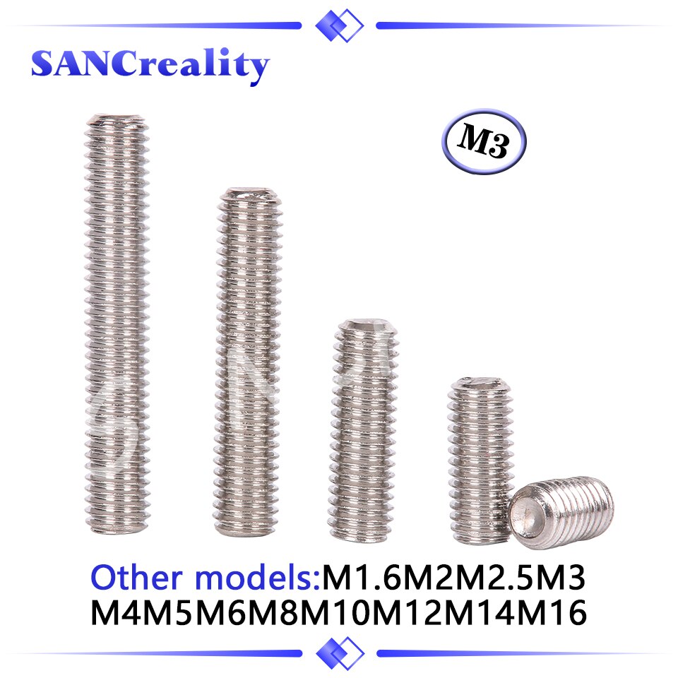 Hexagon Hex Socket Set Screw Flat Point Allen Head M3 Grub Screw Stainless Steel Headless Set Screw for 3D Printer