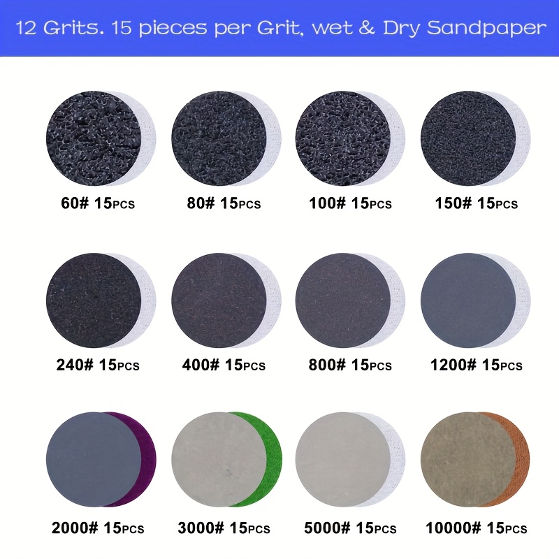 1 cm våt- och torrslipskivor 191 st kardborreband 25mm st stödrondeller med 3mm skaft för polering och slipning av metallbilar