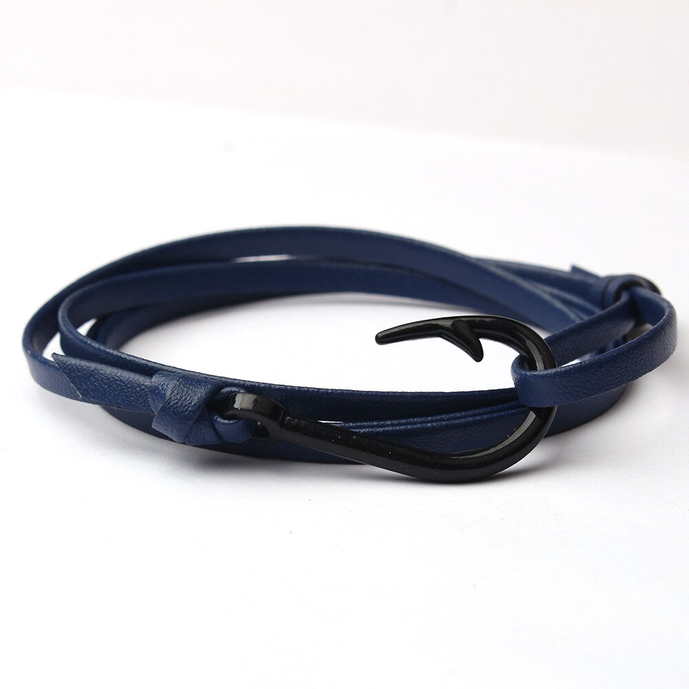 Style European And American-Style Alloy Steel Woven Leather Cord Hologram Bracelets Men&#39;s And Women&#39;s Cool Fishhook