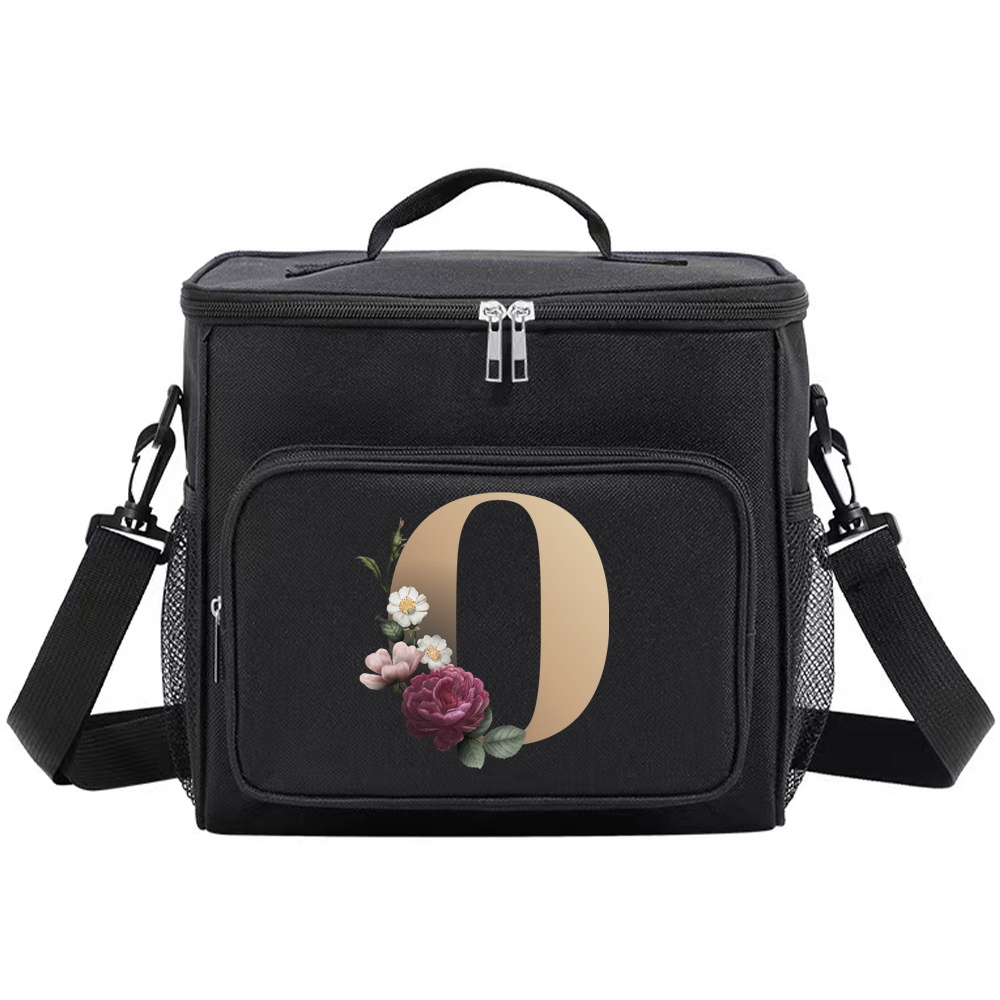 Multifunctional Lunch Bag for Teenage Black Color Picnic Meal Box Waterproof Lunch Box Gold Letter Printing Series: Pink
