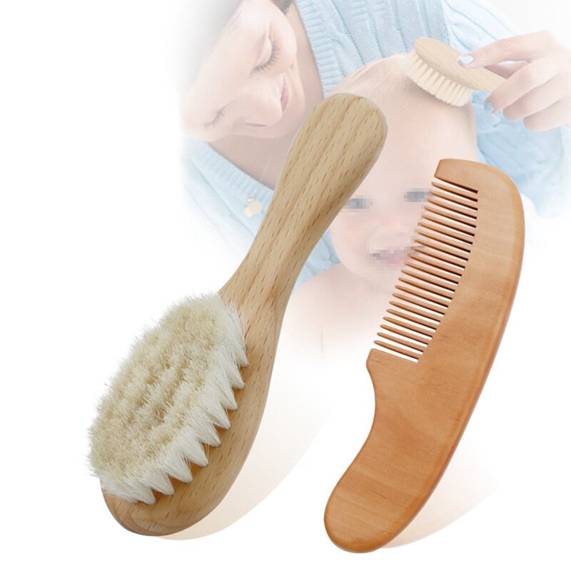 Baby Care Pure Natuurlijke Wol Baby Houten Borstel Kam Borstel Baby Haarborstel Pasgeboren Haar Borstel Zuigeling Kam Head Massager