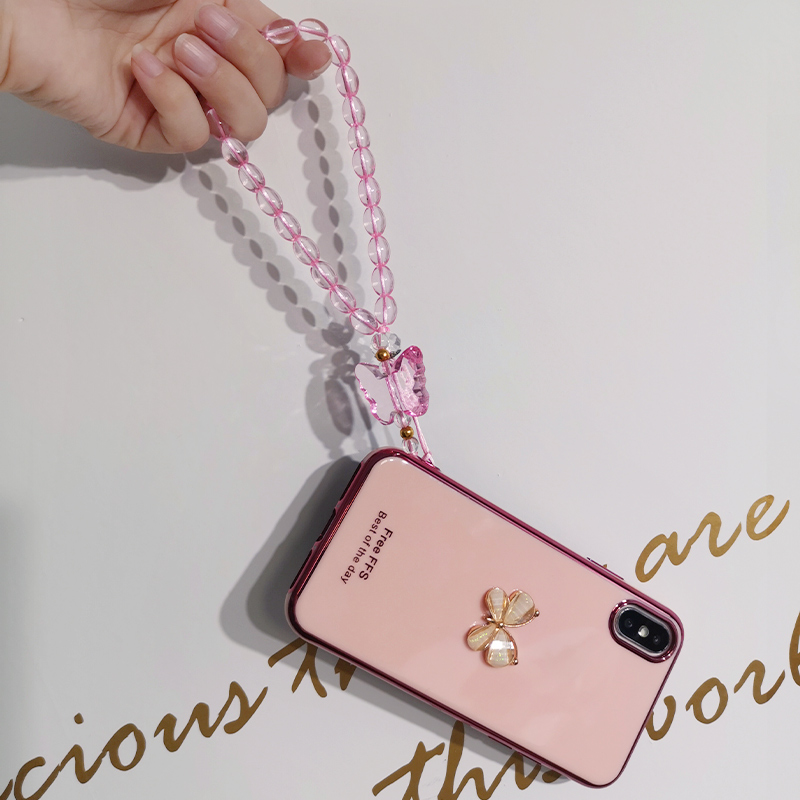 Crystal Bead Butterfly Mobile Phone Chain Cellphone Strap Anti-lost Lanyard For Women Summer Wrist Jewelry