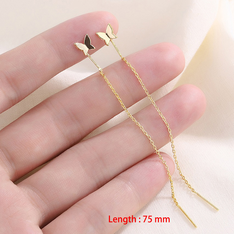 Pendientes colgantes con borlas y cadena de estilo Simple para mujer, aretes largos, accesorios de línea de perforación, Mini joyería fina a la para las orejas: PALLADIUM