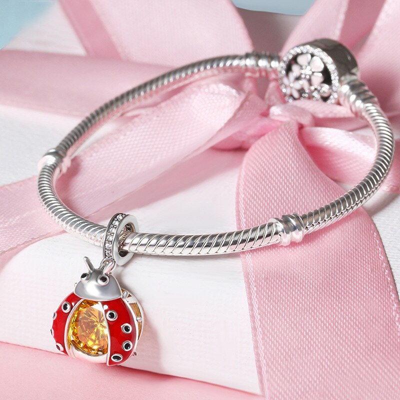 925 Sterling Silber Marienkäfer Emaille Perlen Anhänger passen Reize Silber 925 Original Halskette & Armbinde Perlen Für Schmuck Machen