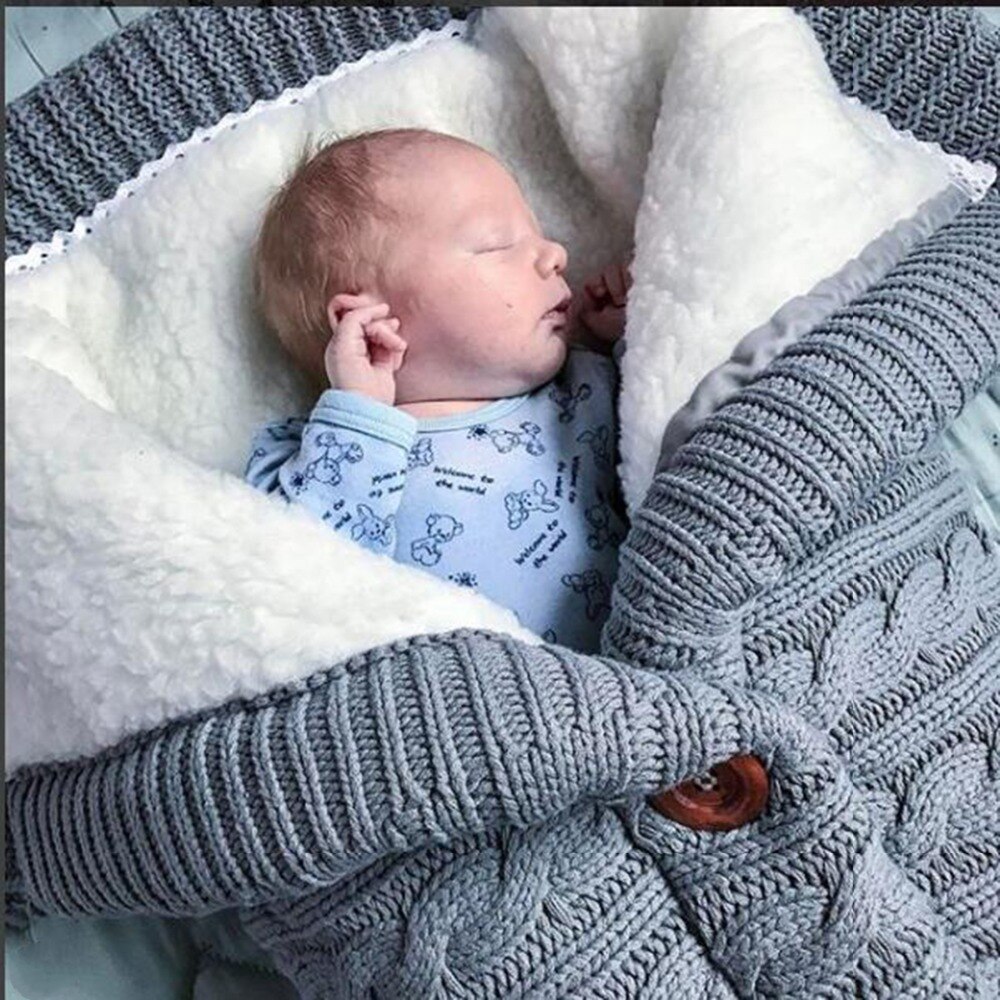 Warm Baby Blanket Knitted Newborn Swaddle Wrap Soft InfantSleeping Bag Footmuff Cotton Envelope For Stroller Accessories Blanket